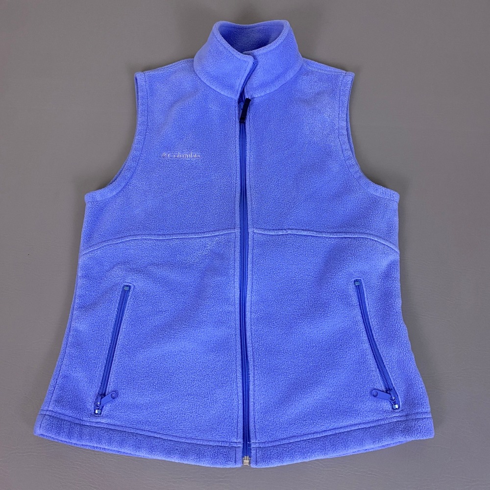 Columbia Fleece Vest Women's Size Large Periwinkle Blue Full Zip Mock Neck EUC